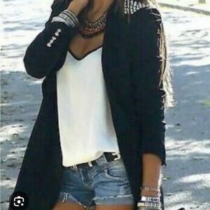 Zara fitted blazer-Silver spiked studs on shoulders and lower arms-Black-Size XS